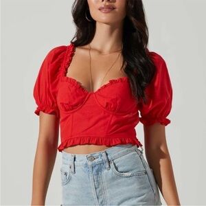 Astr Red Ruffled Crop Top